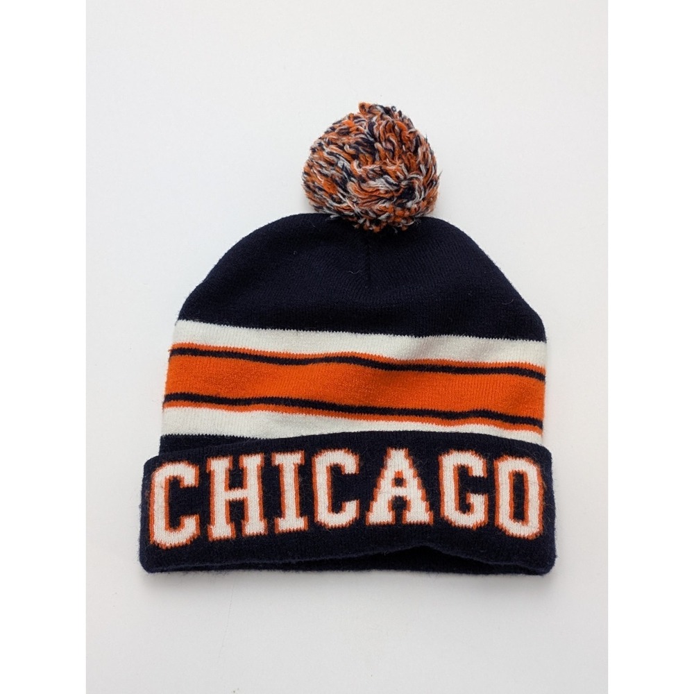Chicago Cuffed Beanie White Blue and Orange Pom Knit Top NFL Da Bears